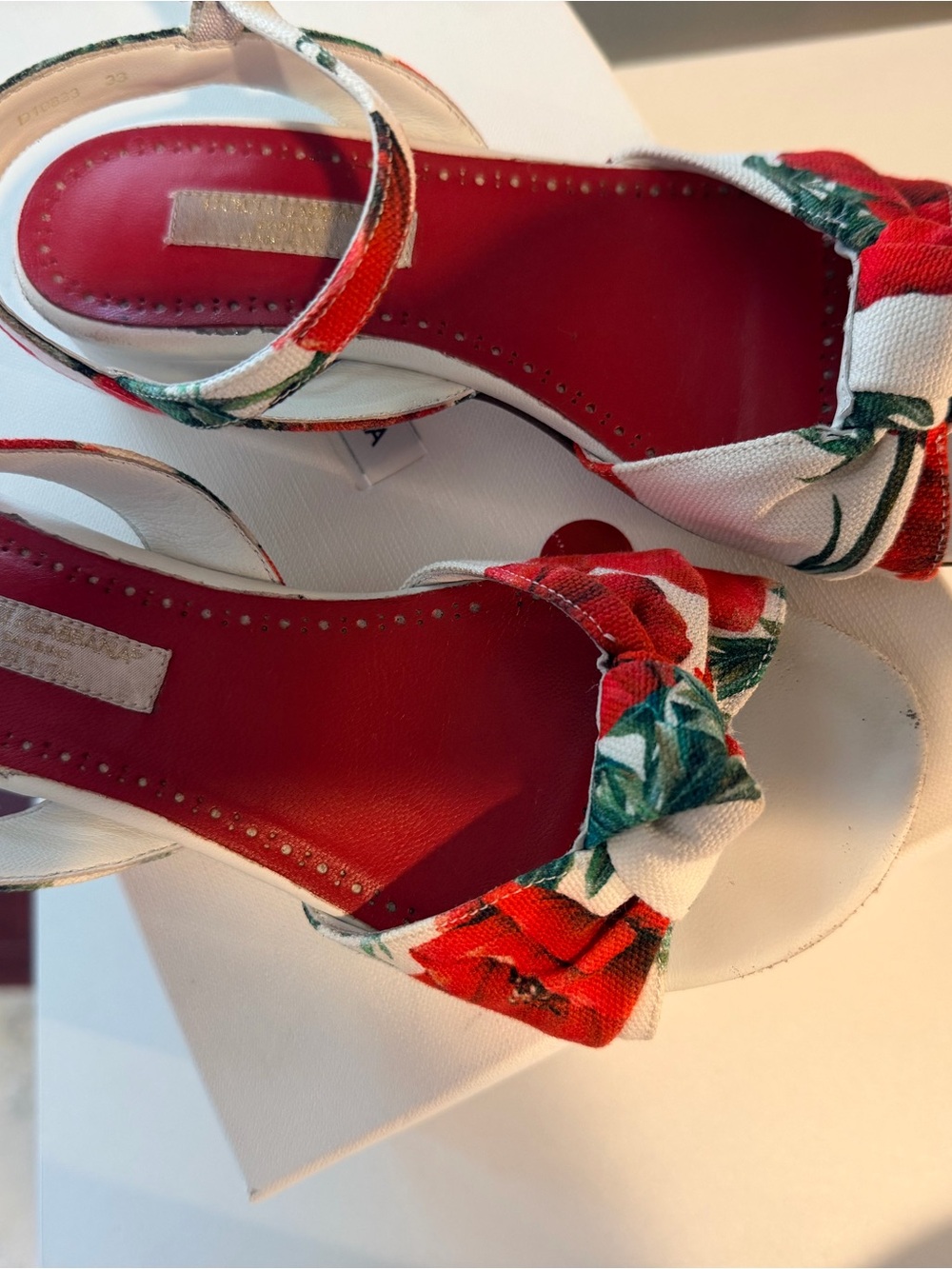 Dolce & Gabbana Red Floral Canvas Girls' Slingback Sandals